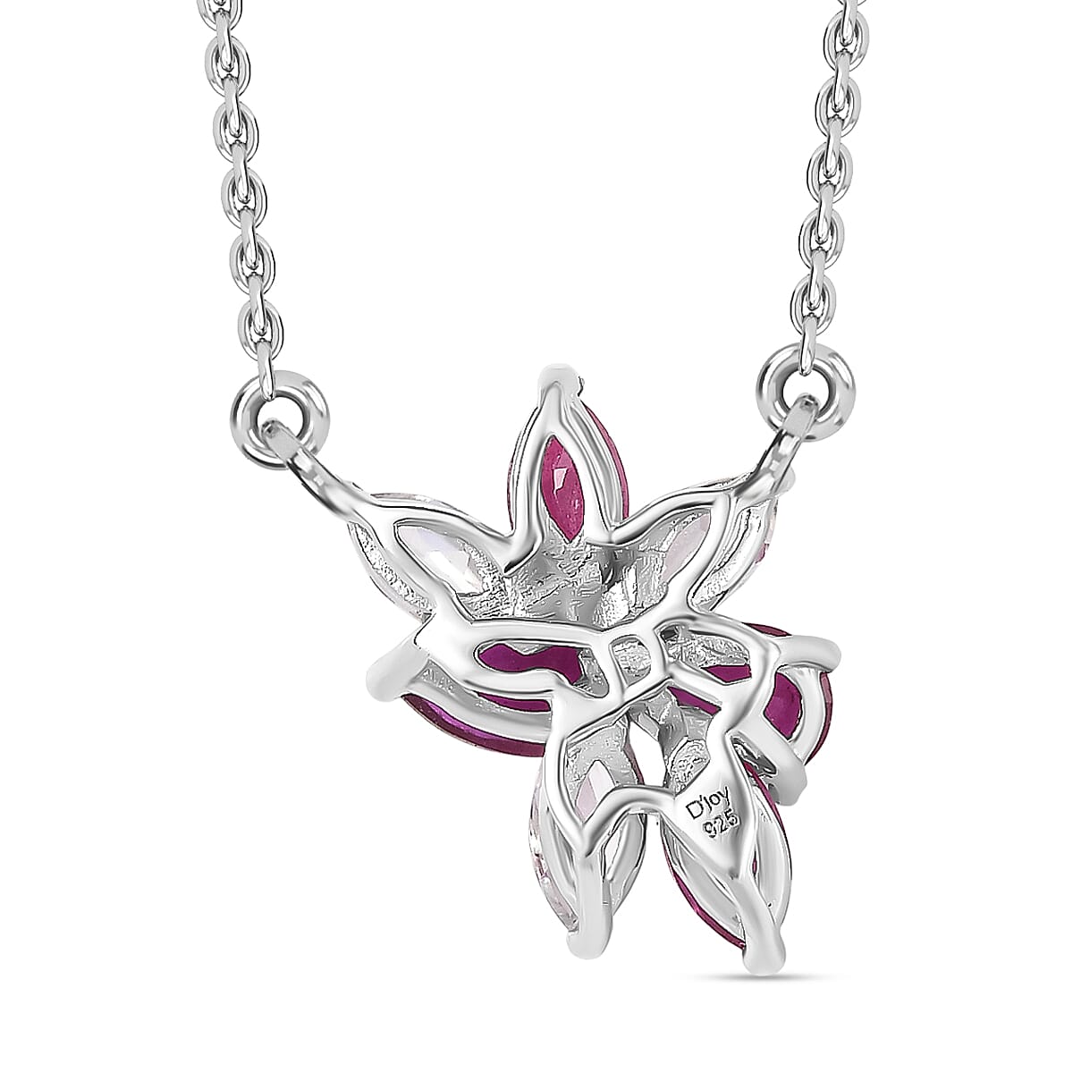 African Ruby &amp; White Zircon Necklace (Size - 20) in Rhodium Overlay Sterling Silver 2.75 Ct. 8207147 5