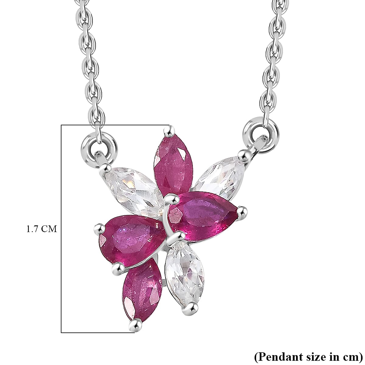 African Ruby &amp; White Zircon Necklace (Size - 20) in Rhodium Overlay Sterling Silver 2.75 Ct. 8207147 7