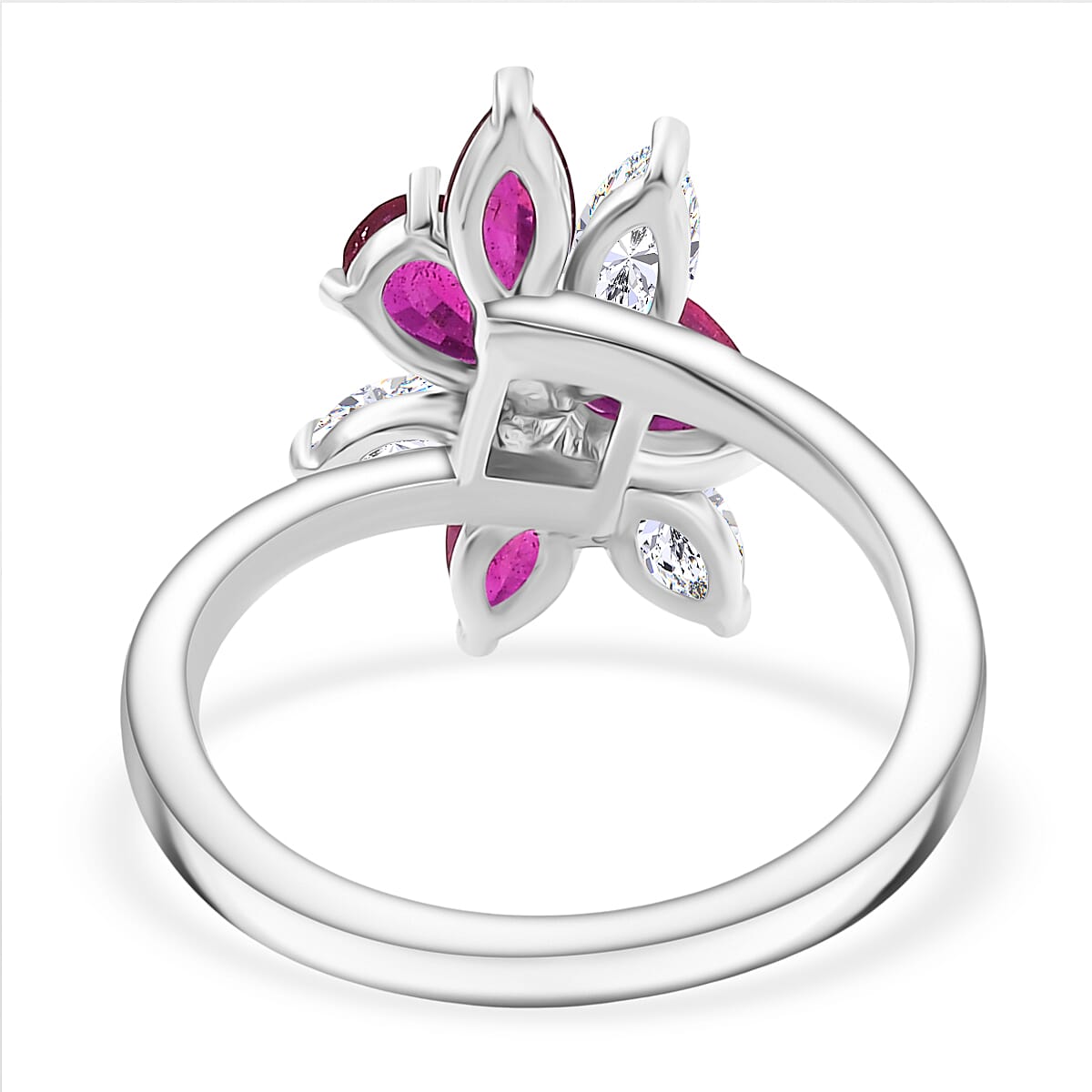 African Ruby &amp; Zircon Floral Ring in Rhodium Overlay Sterling Silver 8203821 4