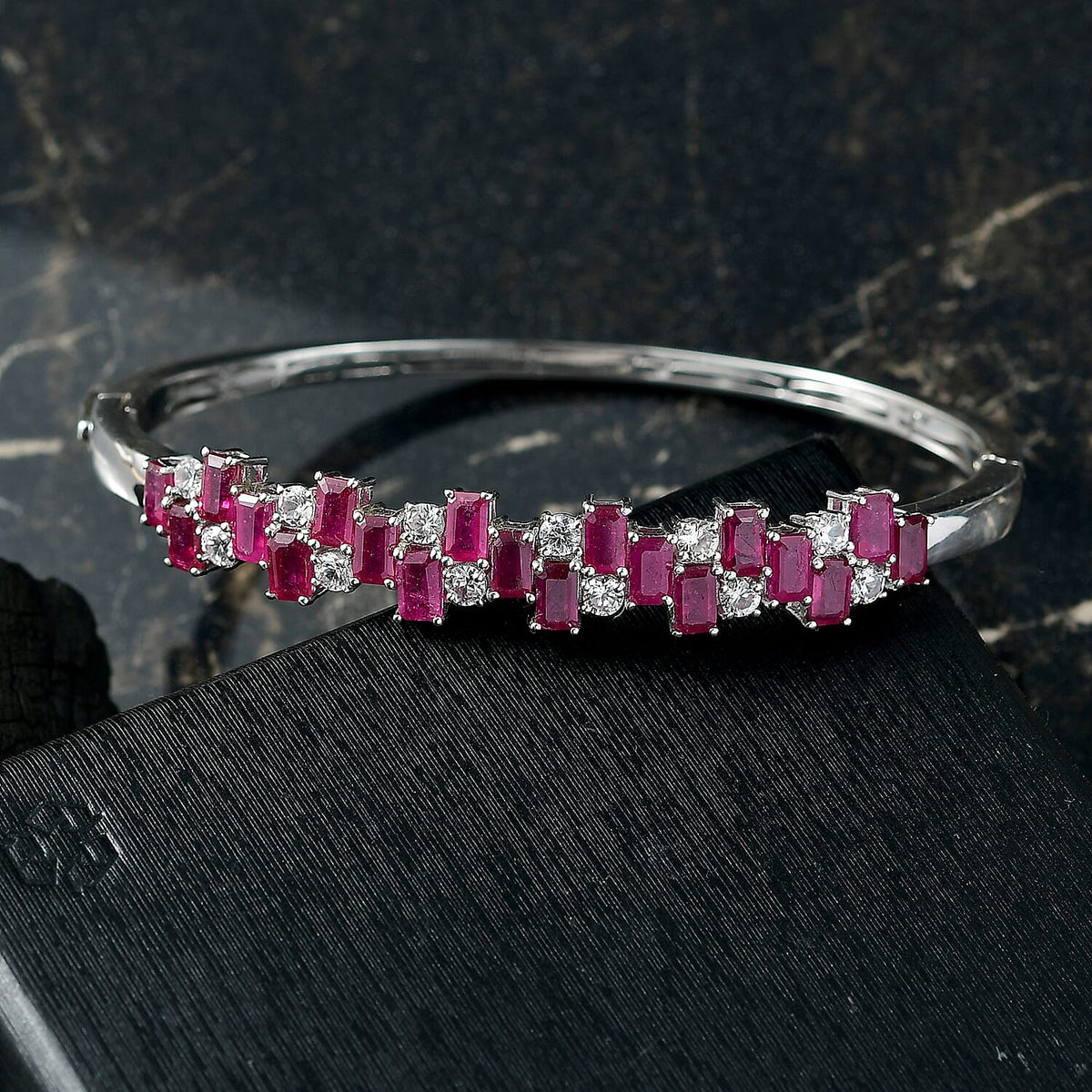 AAA African Ruby &amp; Zircon Full Bangle in Rhodium Overlay Sterling Silver 11.49 Ct. 8207127 2