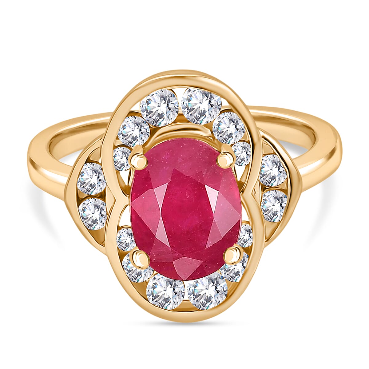 D'joy AAA African Ruby &amp; White Zircon Ring in 14K Gold Overlay Sterling Silver 3.54 Ct. 8202762 0