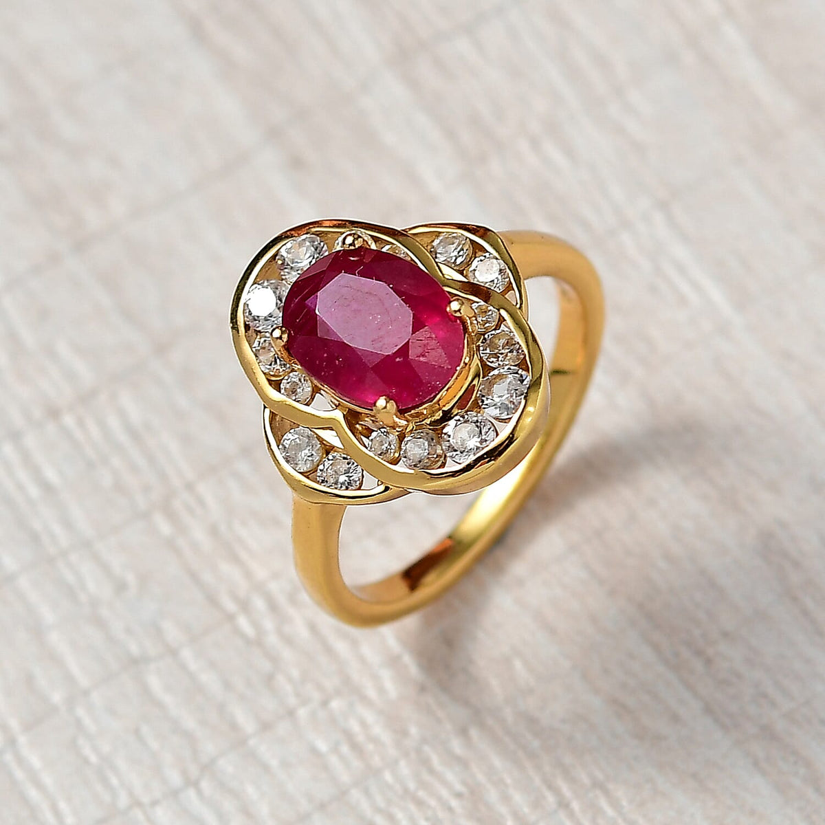 D'joy AAA African Ruby &amp; White Zircon Ring in 14K Gold Overlay Sterling Silver 3.54 Ct. 8202762 1