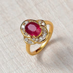 D'joy AAA African Ruby & White Zircon Ring in 14K Gold Overlay Sterling Silver 3.54 Ct.