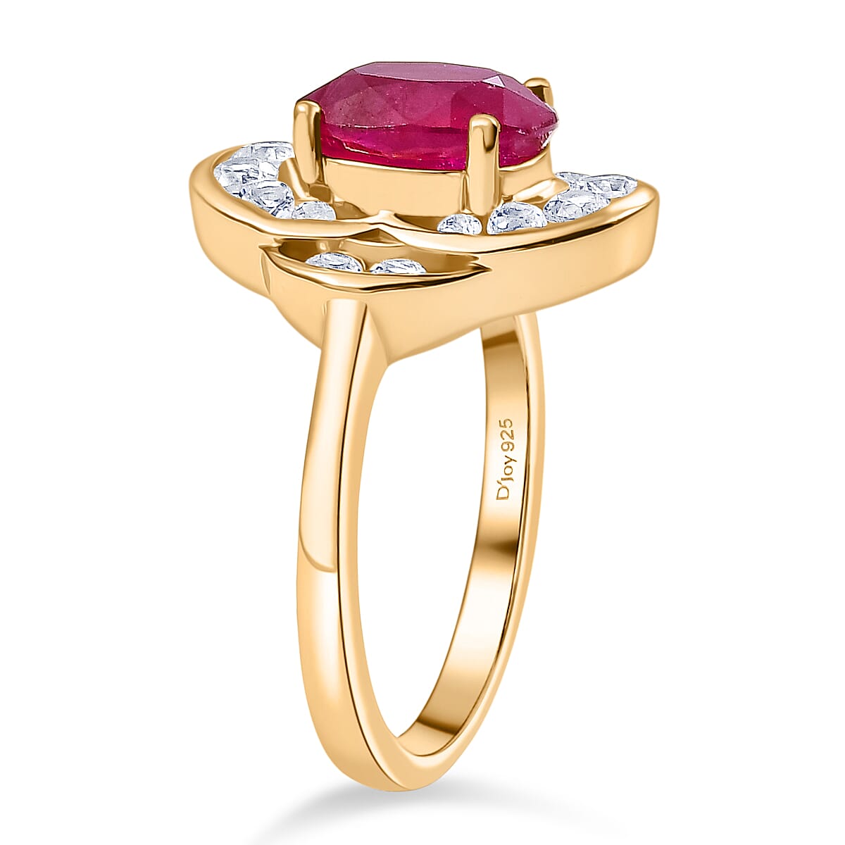 D'joy AAA African Ruby &amp; White Zircon Ring in 14K Gold Overlay Sterling Silver 3.54 Ct. 8202762 3