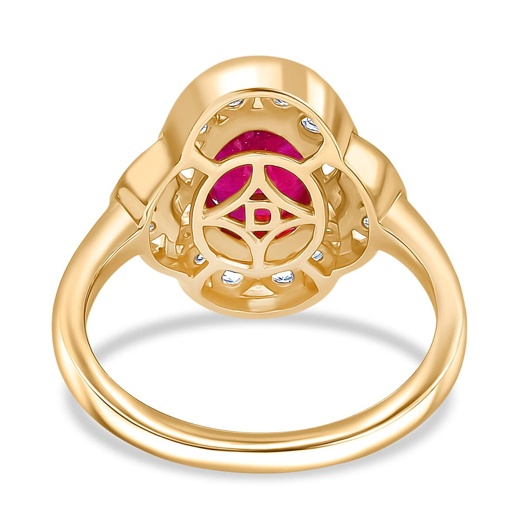 D'joy AAA African Ruby & White Zircon Ring in 14K Gold Overlay Sterling Silver 3.54 Ct.