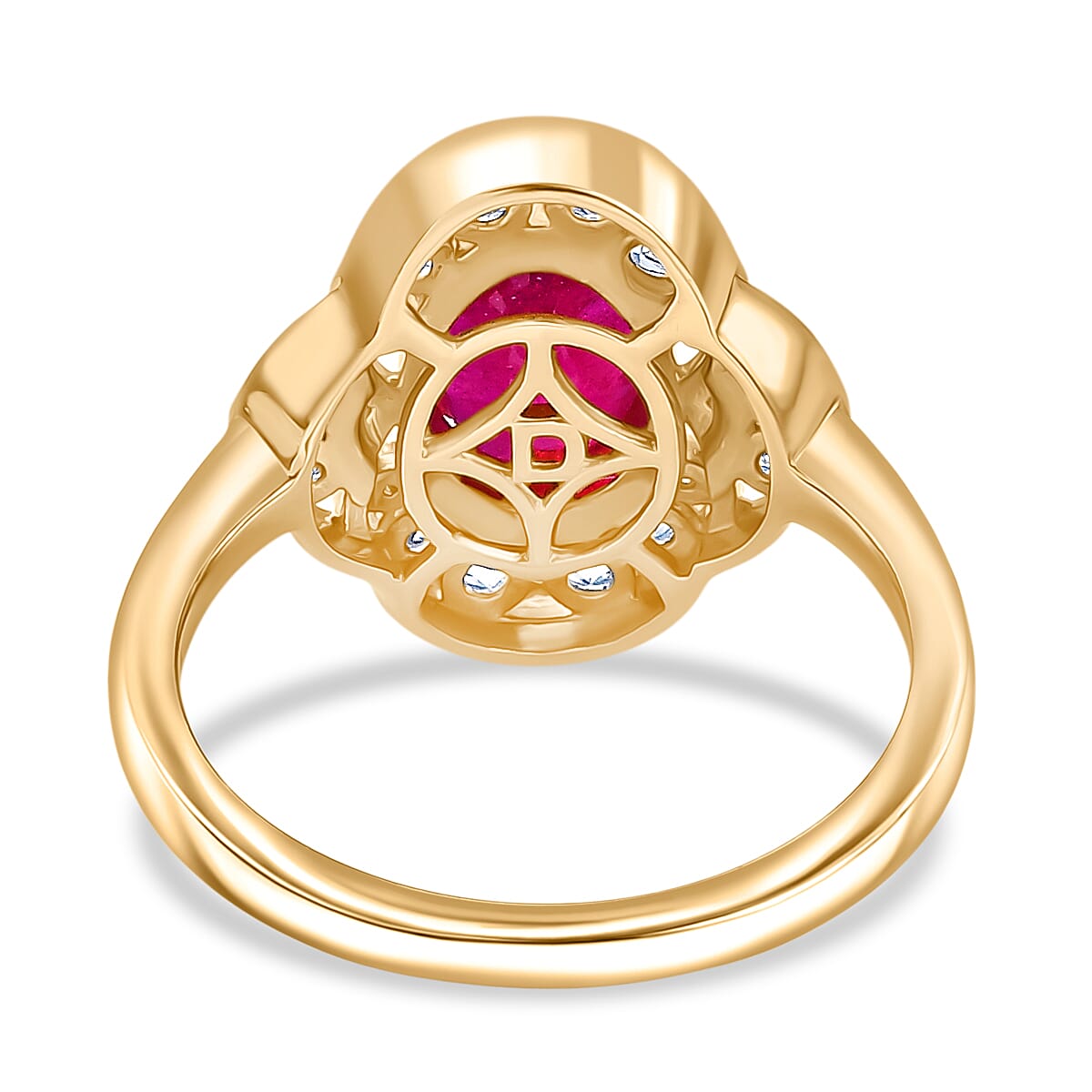 D'joy AAA African Ruby &amp; White Zircon Ring in 14K Gold Overlay Sterling Silver 3.54 Ct. 8202762 4