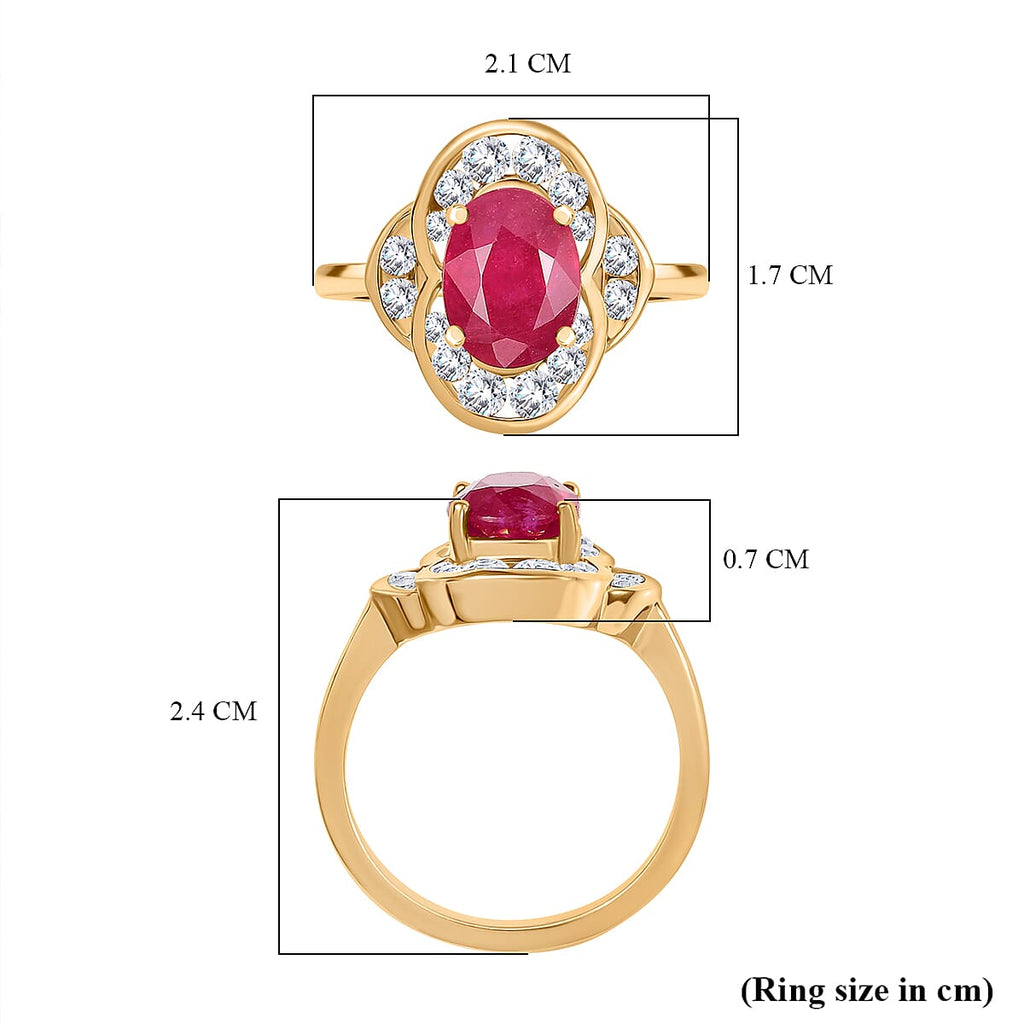 D'joy AAA African Ruby & White Zircon Ring in 14K Gold Overlay Sterling Silver 3.54 Ct.