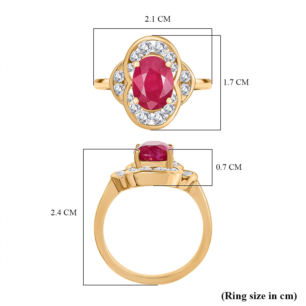 D'joy AAA African Ruby &amp; White Zircon Ring in 14K Gold Overlay Sterling Silver 3.54 Ct. 8202762 5