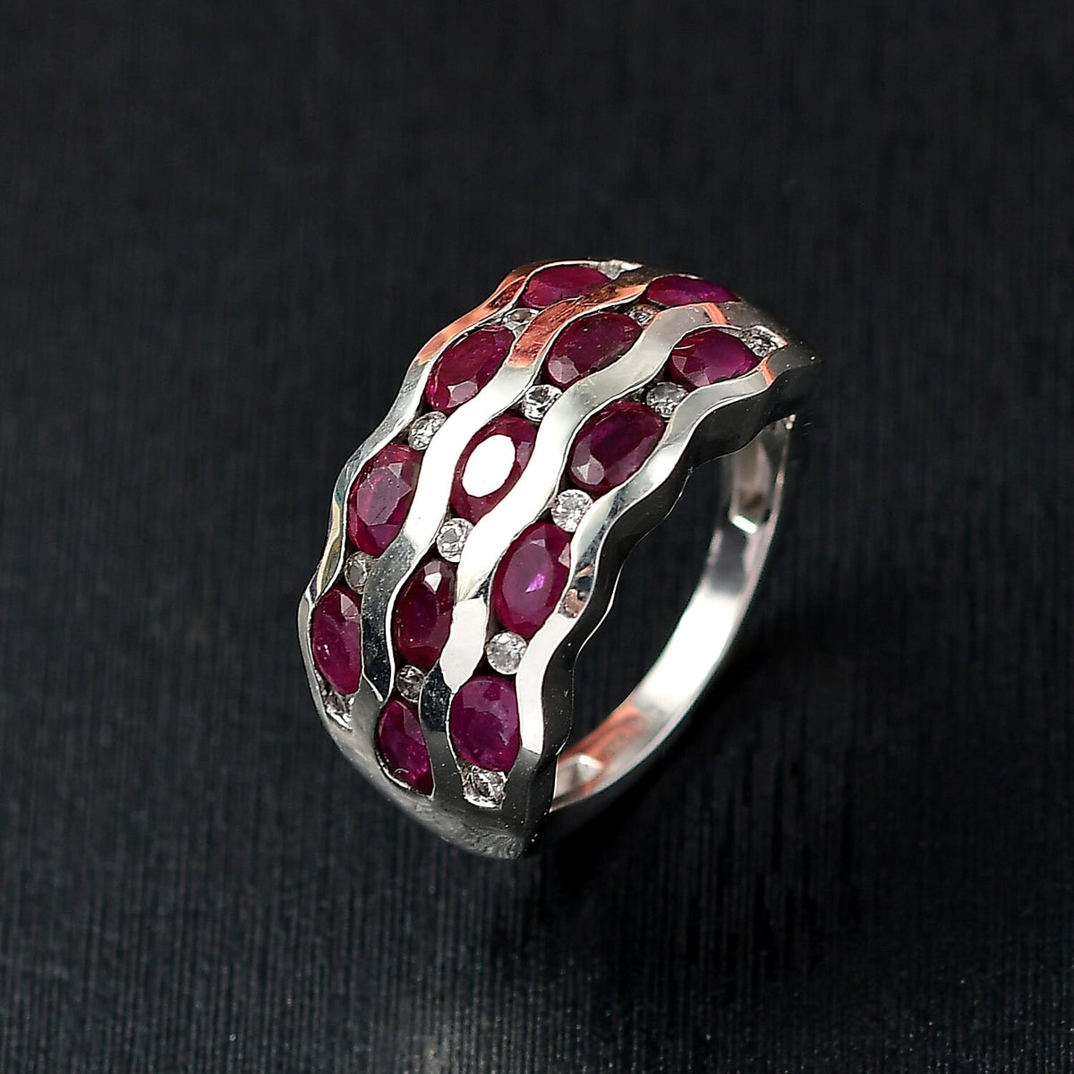 AAA African Ruby &amp; Zircon Ring in Rhodium Overlay Sterling Silver 3.59 Ct. 8202772 1
