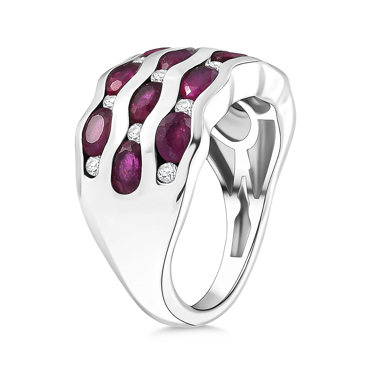 AAA African Ruby &amp; Zircon Ring in Rhodium Overlay Sterling Silver 3.59 Ct. 8202772 3