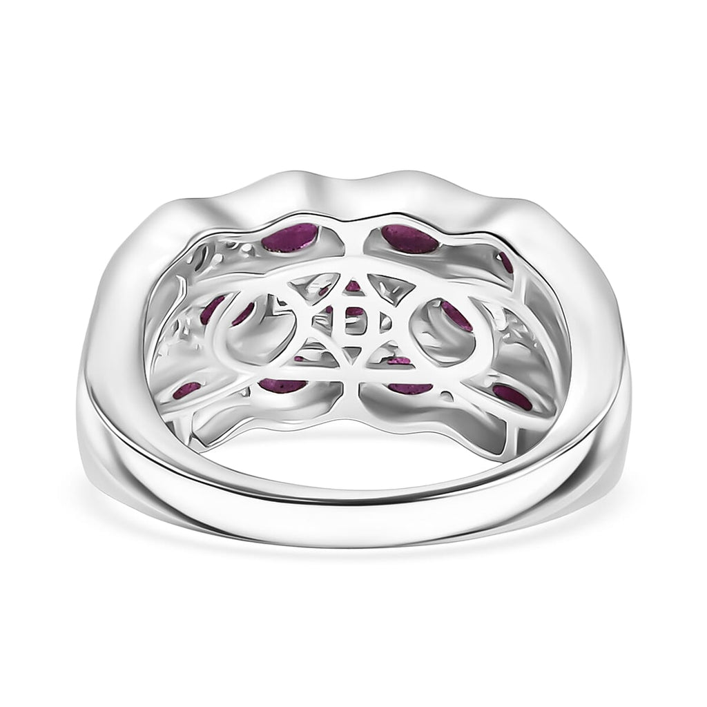 AAA African Ruby & Zircon Ring in Rhodium Overlay Sterling Silver 3.59 Ct.