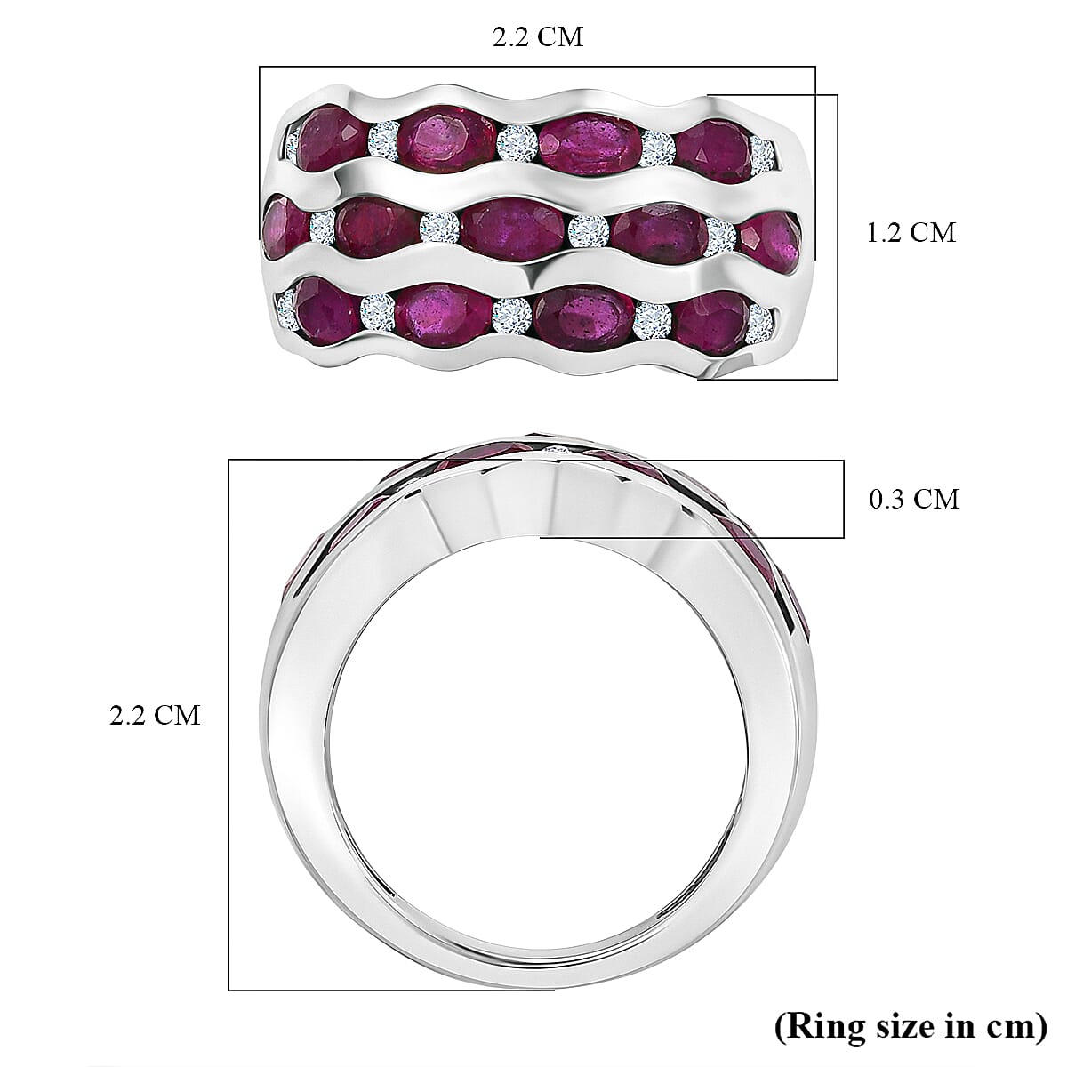 AAA African Ruby &amp; Zircon Ring in Rhodium Overlay Sterling Silver 3.59 Ct. 8202772 5