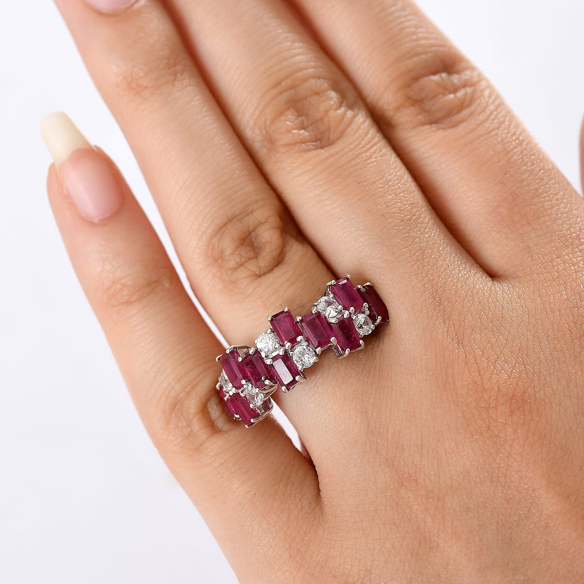 Dâ€™joy African Ruby, White Zircon Ring in Rhodium Overlay Sterling Silver 6.75 Ct. 8205851 3