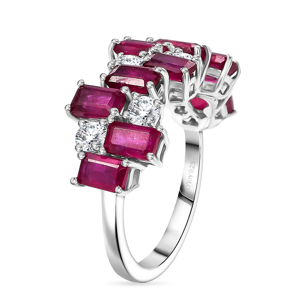Dâ€™joy African Ruby, White Zircon Ring in Rhodium Overlay Sterling Silver 6.75 Ct. 8205851 4