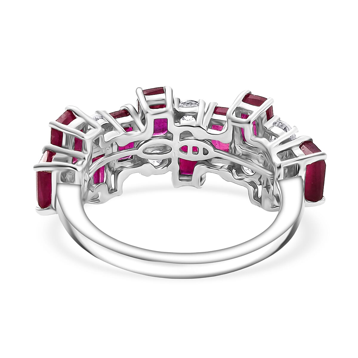 Dâ€™joy African Ruby, White Zircon Ring in Rhodium Overlay Sterling Silver 6.75 Ct. 8205851 5