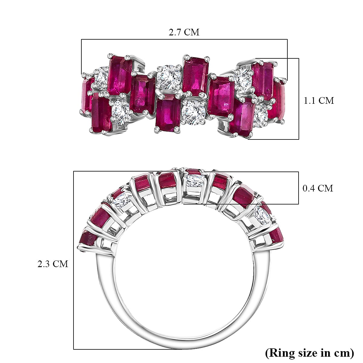 Dâ€™joy African Ruby, White Zircon Ring in Rhodium Overlay Sterling Silver 6.75 Ct. 8205851 6