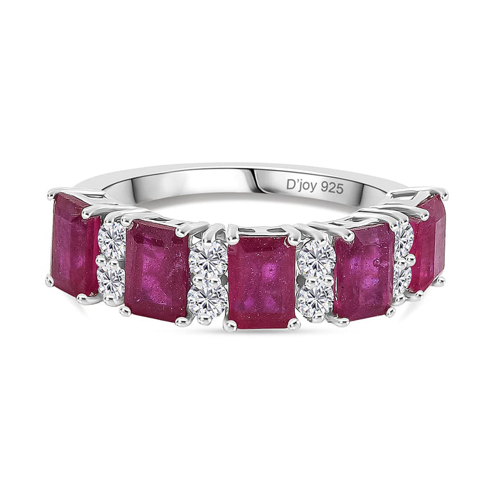African Ruby, Zircon 5-Stone Ring in Rhodium Overlay Sterling Silver 5.31 Ct. 8212763 1