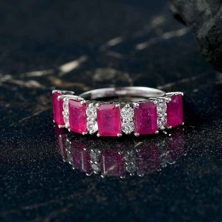 African Ruby, Zircon 5-Stone Ring in Rhodium Overlay Sterling Silver 5.31 Ct. 8212763 2