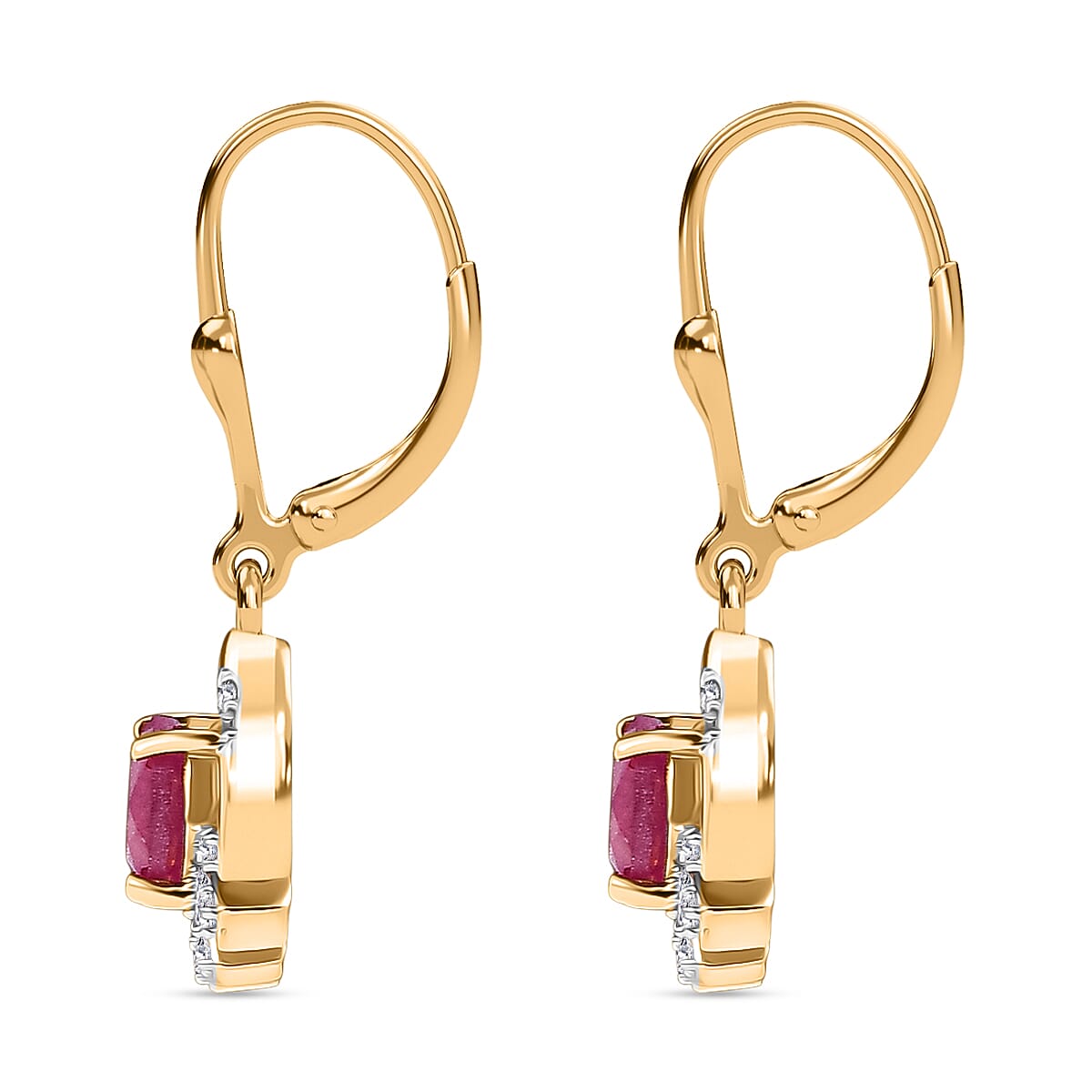 D'joy African Ruby &amp; White Zircon Solitaire Lever Back Earring in 14K Yellow Gold Plated Sterling Silver 2.88 Ct. 8201555 4
