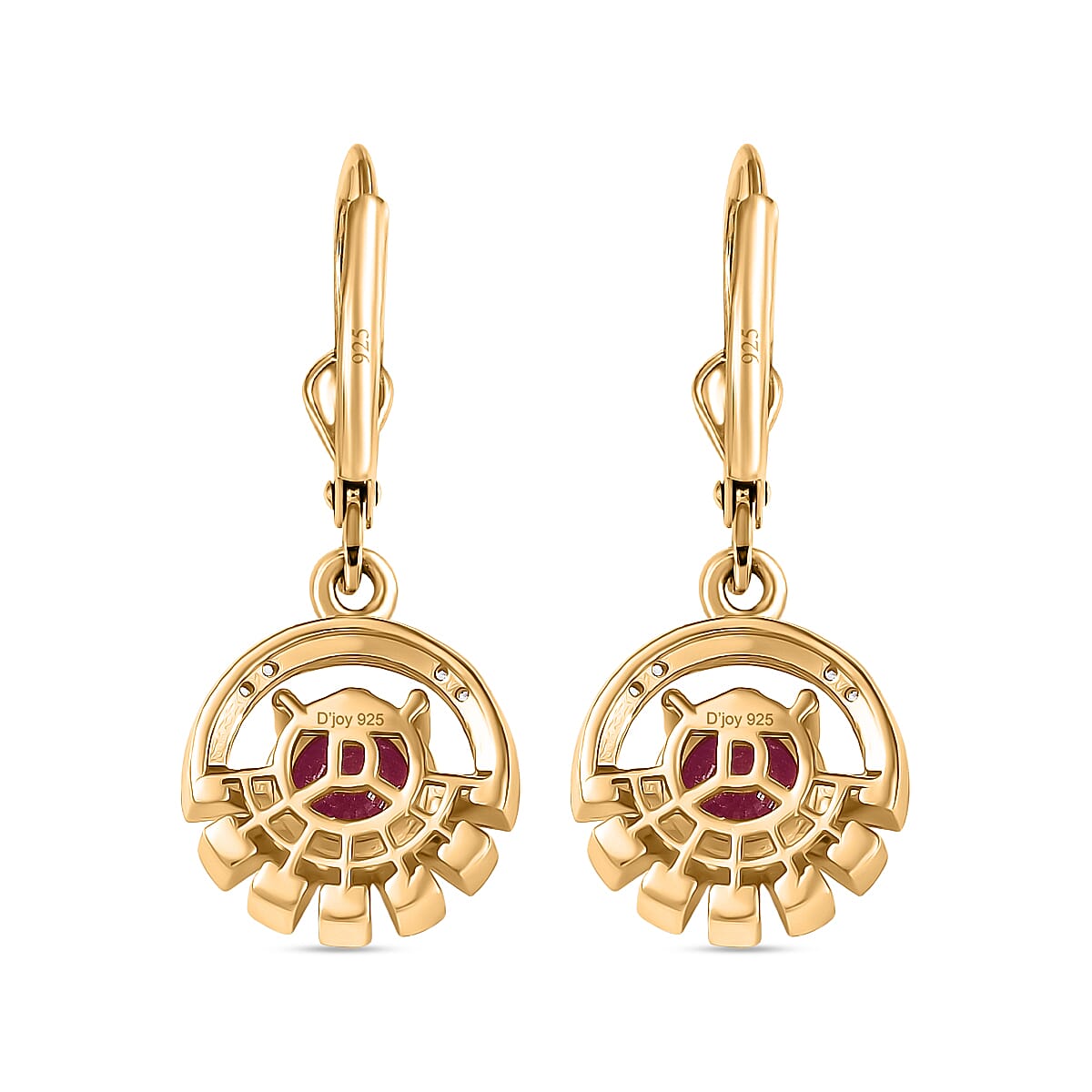D'joy African Ruby &amp; White Zircon Solitaire Lever Back Earring in 14K Yellow Gold Plated Sterling Silver 2.88 Ct. 8201555 5
