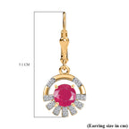 D'joy African Ruby & White Zircon Solitaire Lever Back Earring in 14K Yellow Gold Plated Sterling Silver 2.88 Ct.