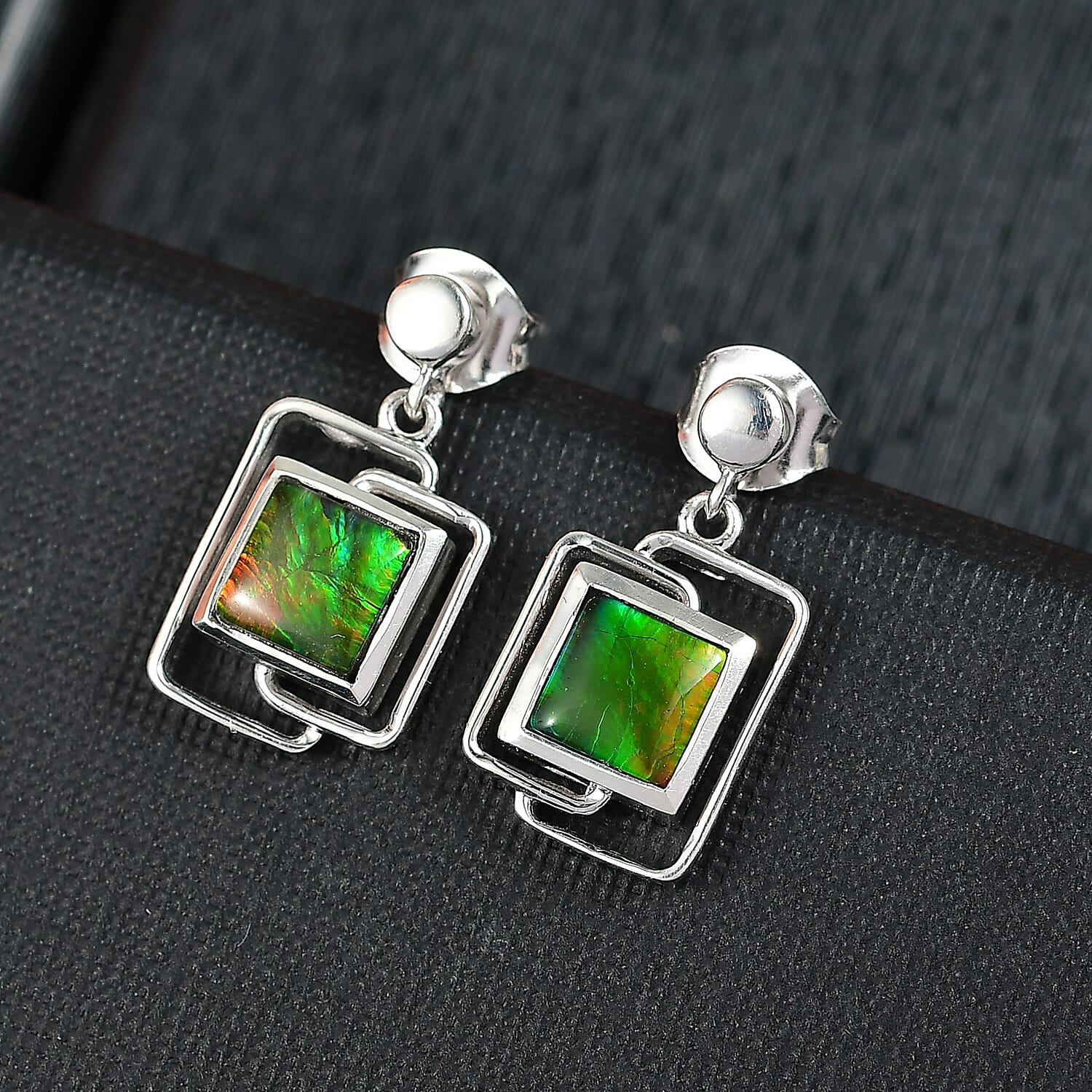 D'joy Ammolite Dangling Earring in Rhodium Overlay Sterling Silver 2.12 Ct. 8191837 2
