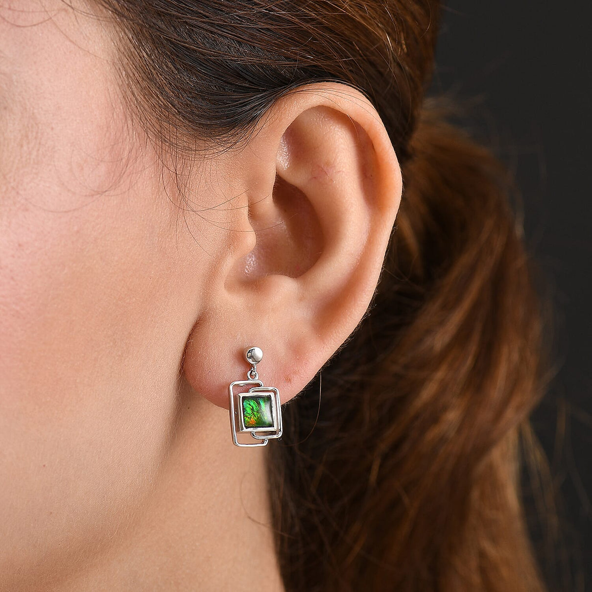 D'joy Ammolite Dangling Earring in Rhodium Overlay Sterling Silver 2.12 Ct. 8191837 3