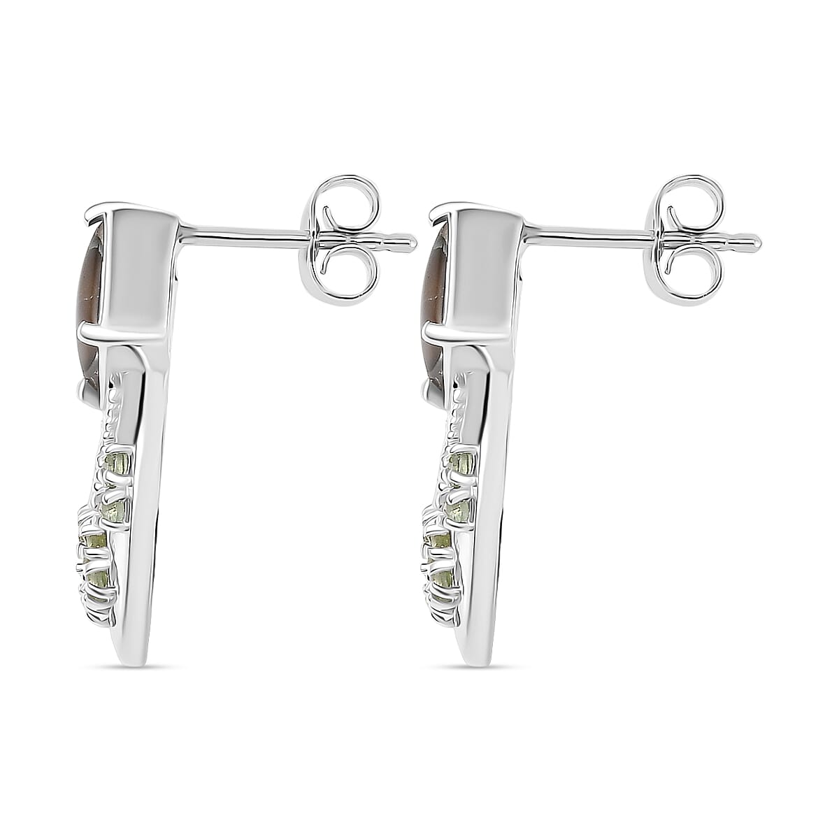 D'joy Ammolite &amp; Natural Green Apatite Stud Push Post Earring in Rhodium Overlay Sterling Silver 5.48 Ct. 8201545 4