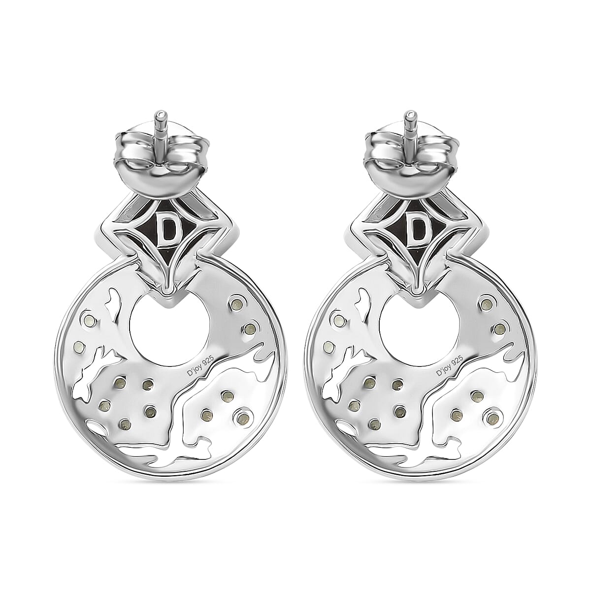 D'joy Ammolite &amp; Natural Green Apatite Stud Push Post Earring in Rhodium Overlay Sterling Silver 5.48 Ct. 8201545 5