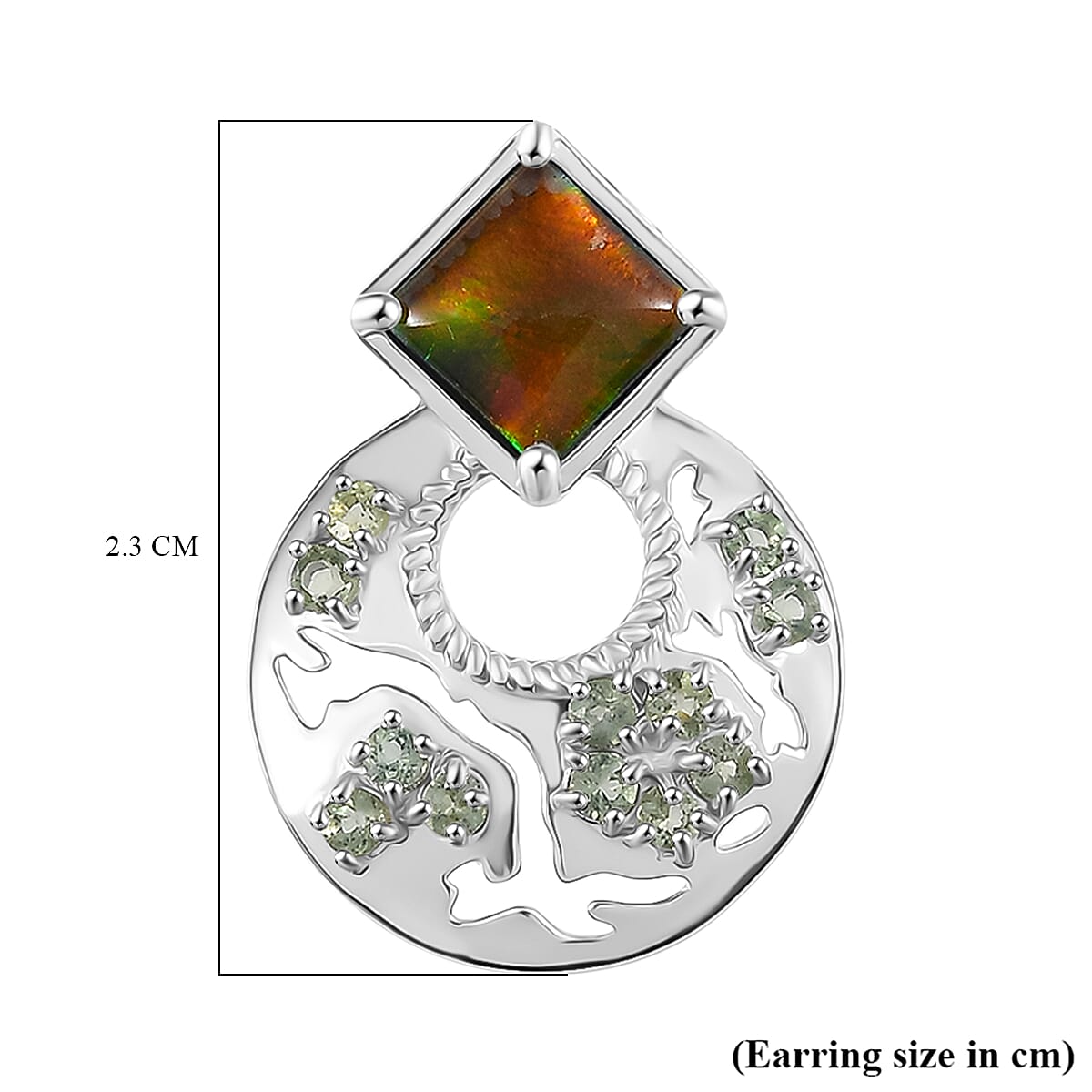 D'joy Ammolite &amp; Natural Green Apatite Stud Push Post Earring in Rhodium Overlay Sterling Silver 5.48 Ct. 8201545 6