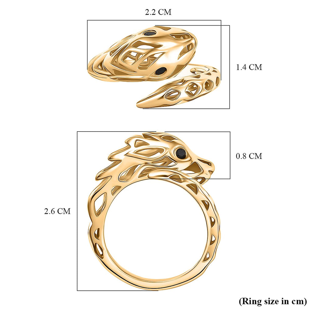 Designer Inspired - Black Spinel Ring in Yellow Gold Plated Sterling Silver