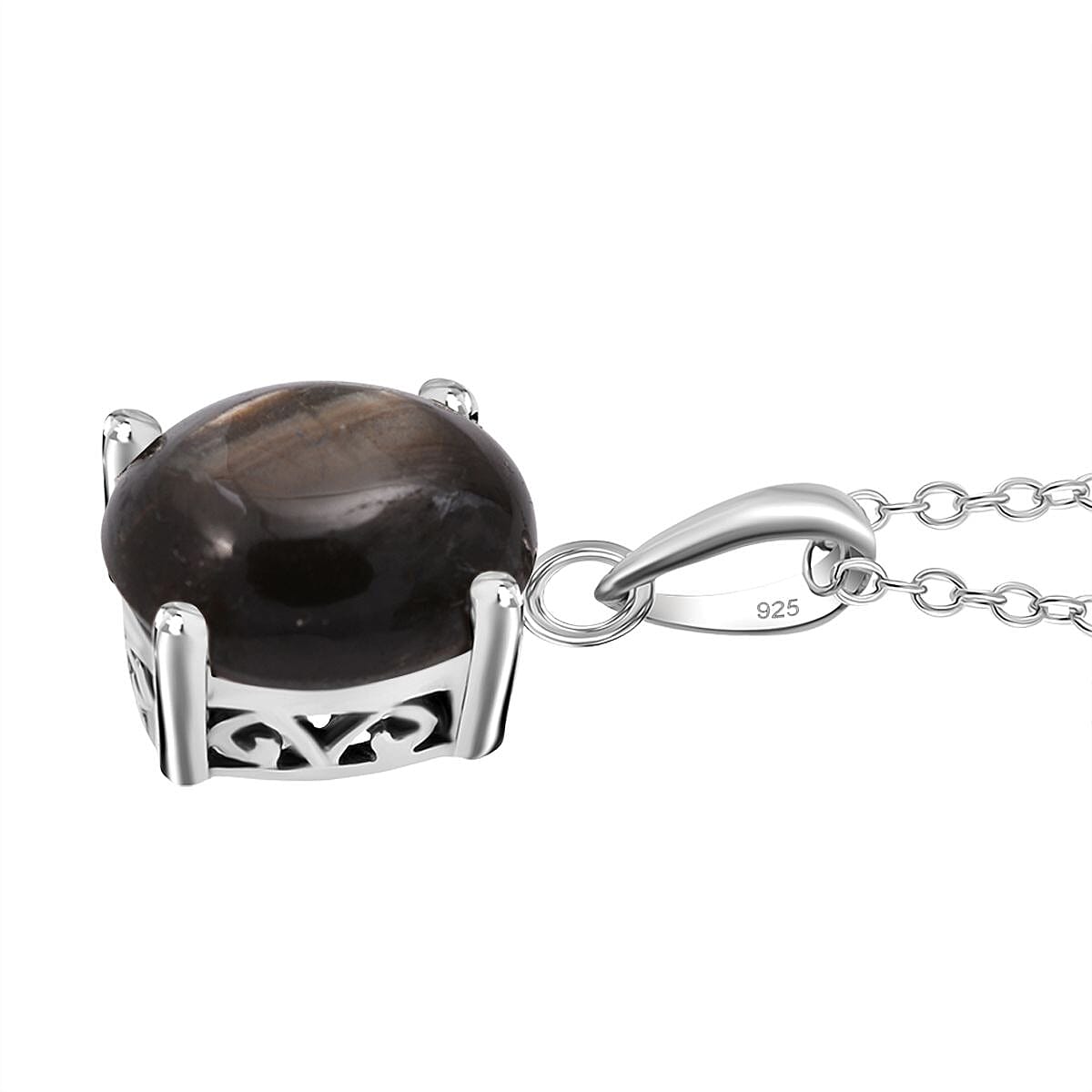 Chantaburi  Black Star Sapphire Pendant with Chain (Size 20) in Rhodium Overlay Sterling Silver 4.69 Ct. V32512798 3
