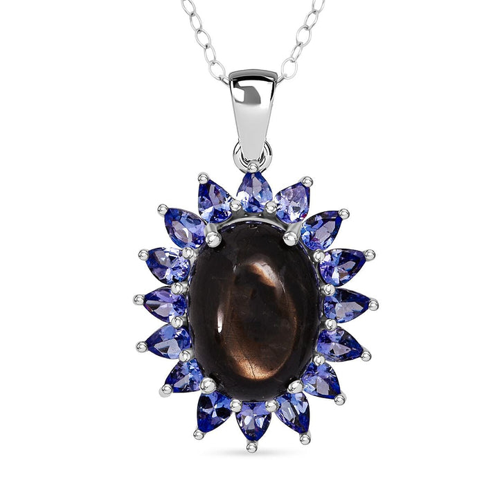 D'Joy Chantaburi Black Star Sapphire &amp; Tanzanite Pendant with Chain (Size 20) in Rhodium Overlay Sterling Silver 14.44 Ct. 4422053 1