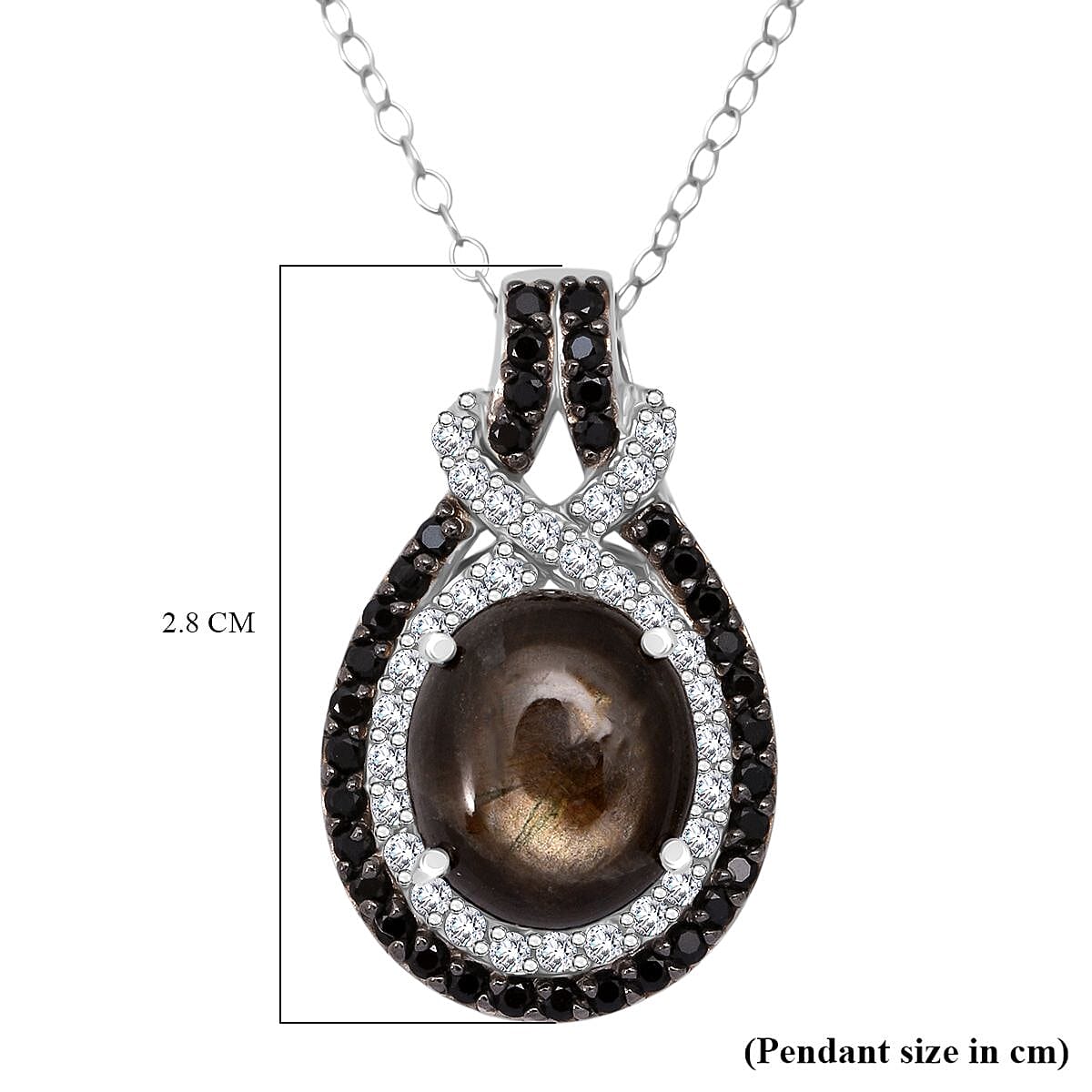 Chantaburi Black Star Sapphire, Natural Zircon &amp; Black Spinel Pendant with Chain (Size 20) in Rhodium Overlay Sterling Silver 10.21 Ct, Silver Wt. 5.19 Gms. 4422049 5