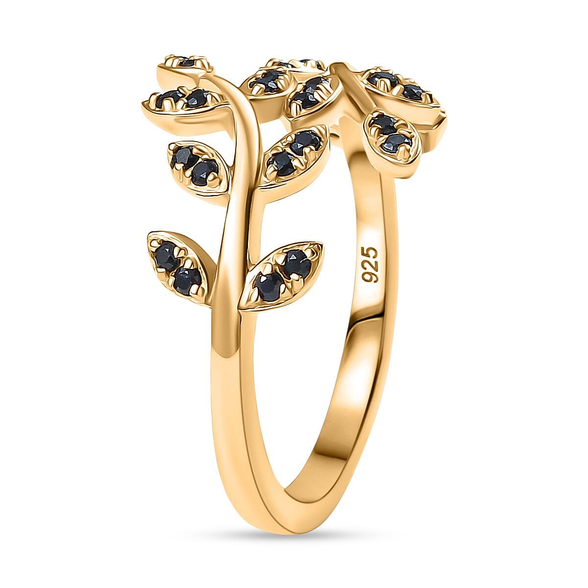 D'joy Blue Sapphire Leafy Bypass Ring in 18K Vermeil Yellow Gold Sterling Silver V32514574 4