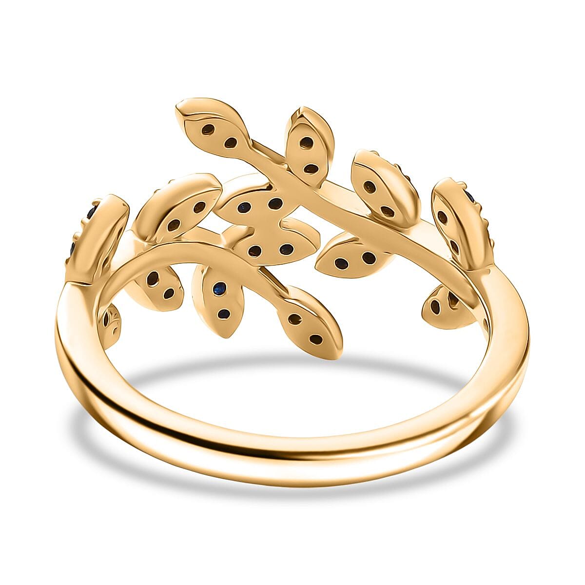 D'joy Blue Sapphire Leafy Bypass Ring in 18K Vermeil Yellow Gold Sterling Silver V32514574 5