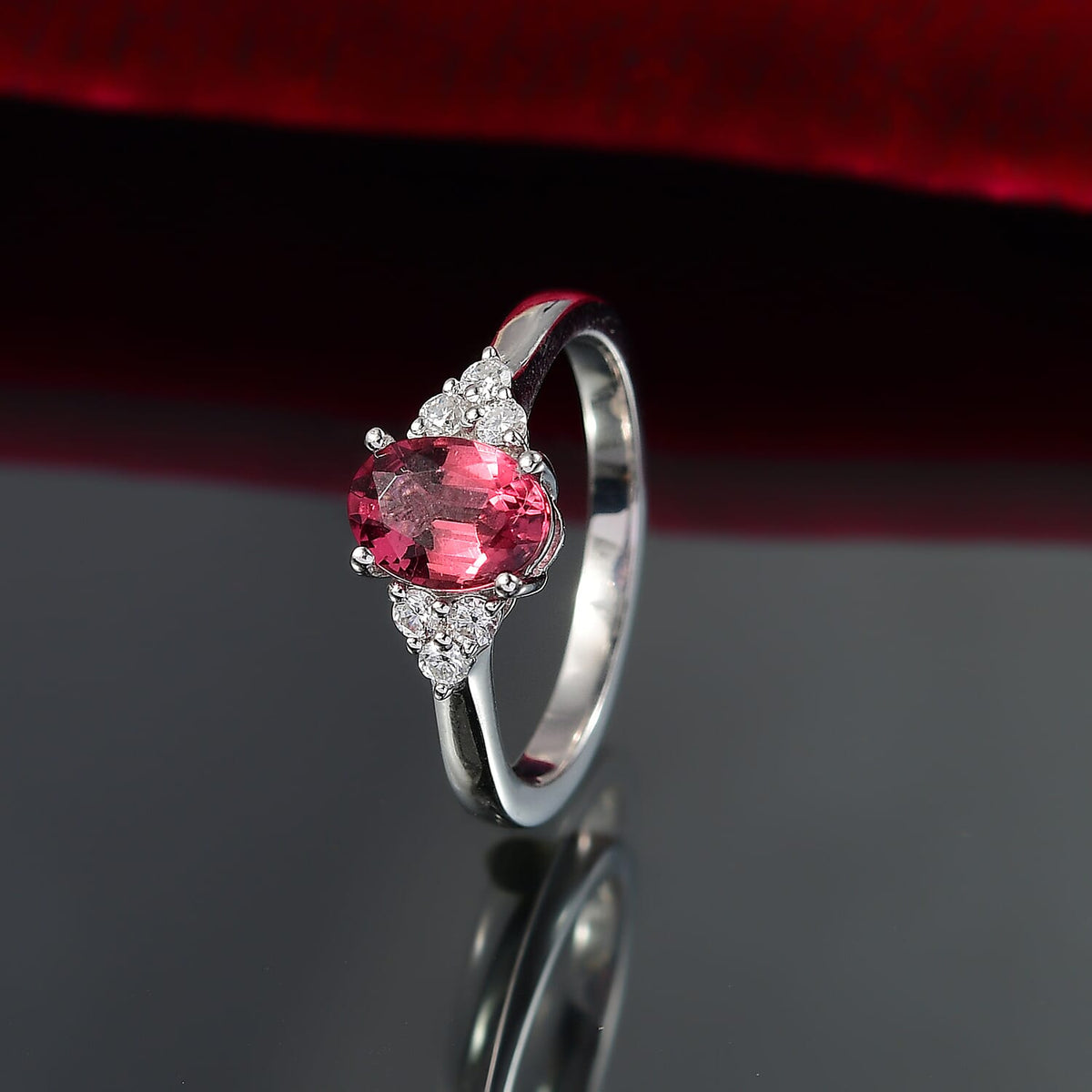 D'Joy Byzantine Tourmaline and Moissanite Ring in Rhodium Overlay Sterling Silver 1.38 Ct. 8184258 2