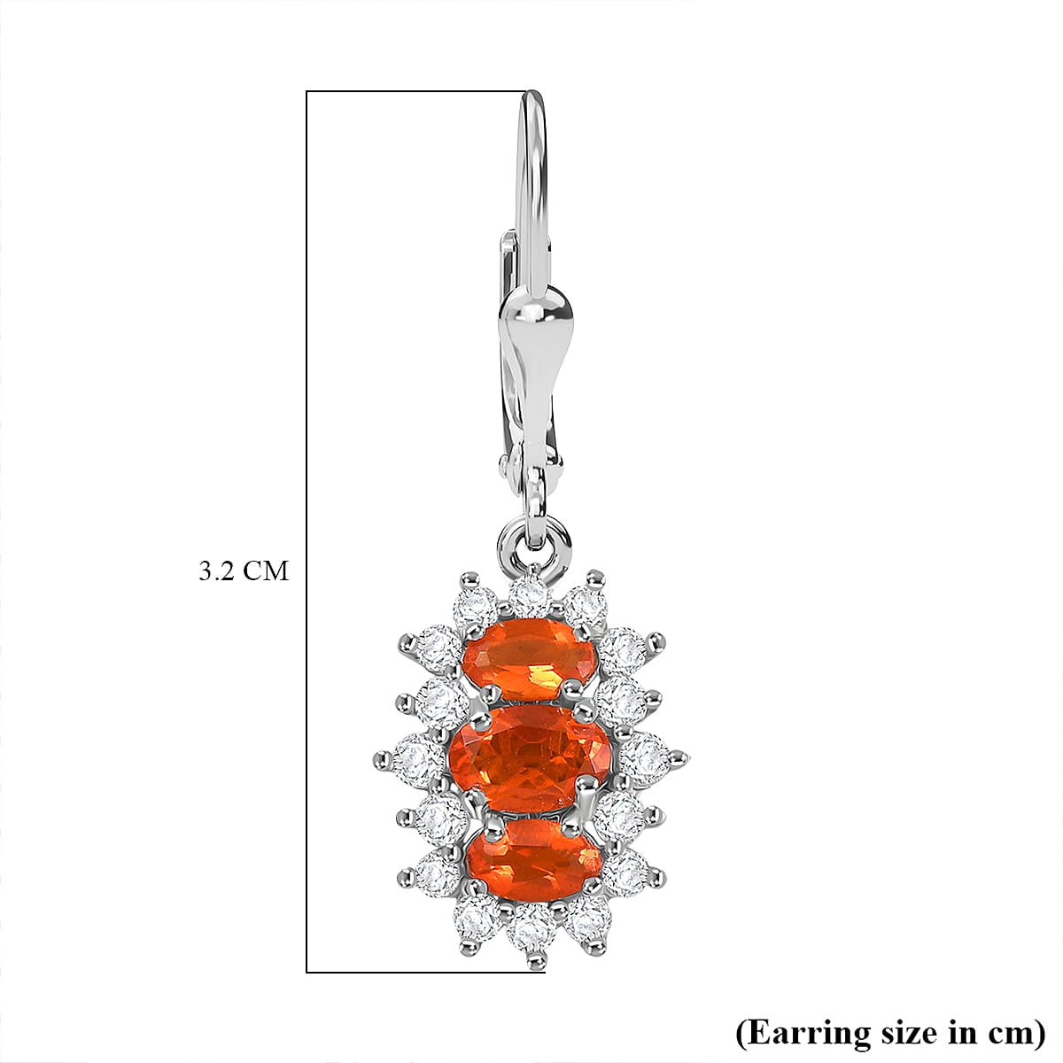 D'joy Crimson Fire Opal, White Zircon Lever Back Drop Earring in Rhodium Overlay Sterling Silver 1.98 Ct. 8233107 10