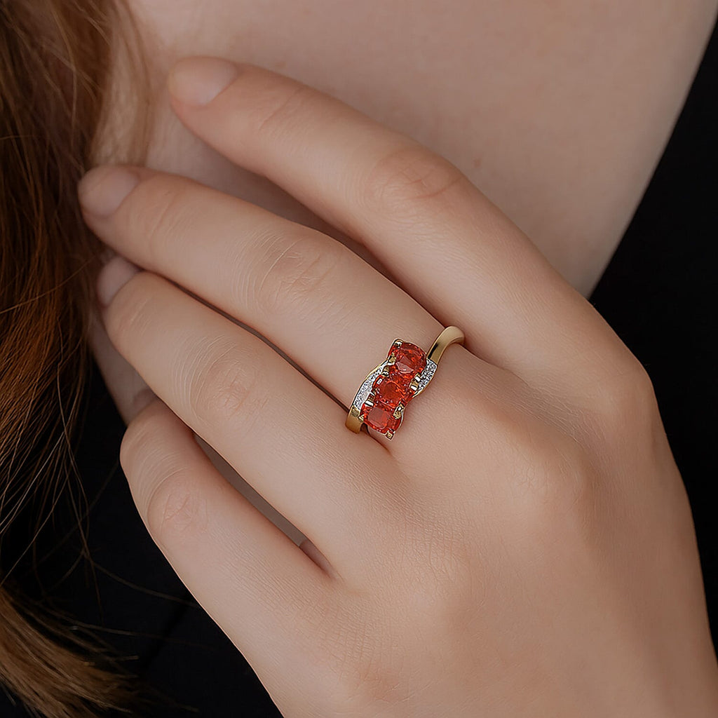 D'joy Crimson Fire Opal & White Zircon Ring in Yellow Gold Overlay Sterling Silver