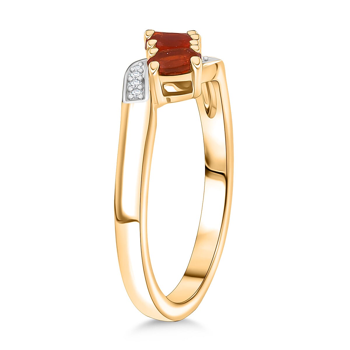 D'joy Crimson Fire Opal, White Zircon 3-Stone Ring in Yellow Gold Plated Sterling Silver 8238477 4