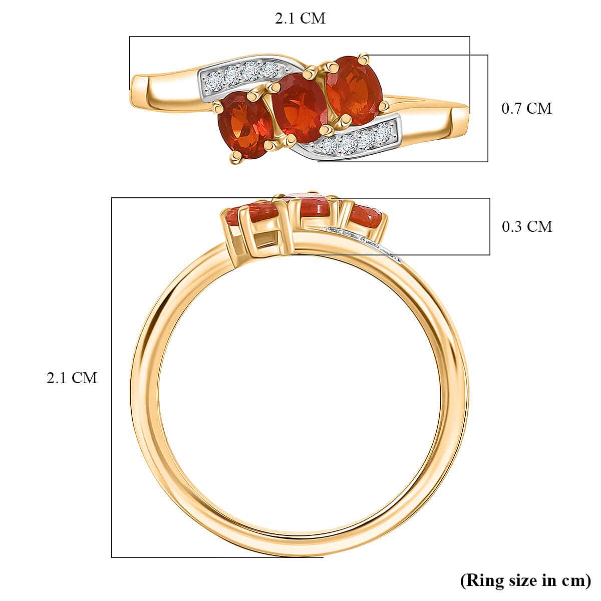 D'joy Crimson Fire Opal, White Zircon 3-Stone Ring in Yellow Gold Plated Sterling Silver 8238477 6