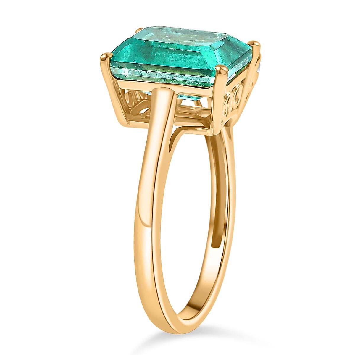 D'joy Emeraldine Quartz &amp; White Topaz Ring in 18K Yellow Gold Plating Sterling Silver 6.16 Ct. 8207116 3