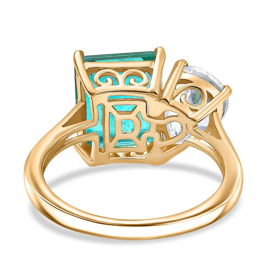 Djoy Emeraldine Quartz & White Topaz Ring in 18K Yellow Gold Plating Sterling Silver 6.16 Ct.