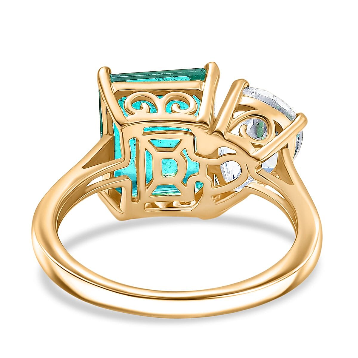 D'joy Emeraldine Quartz &amp; White Topaz Ring in 18K Yellow Gold Plating Sterling Silver 6.16 Ct. 8207116 4