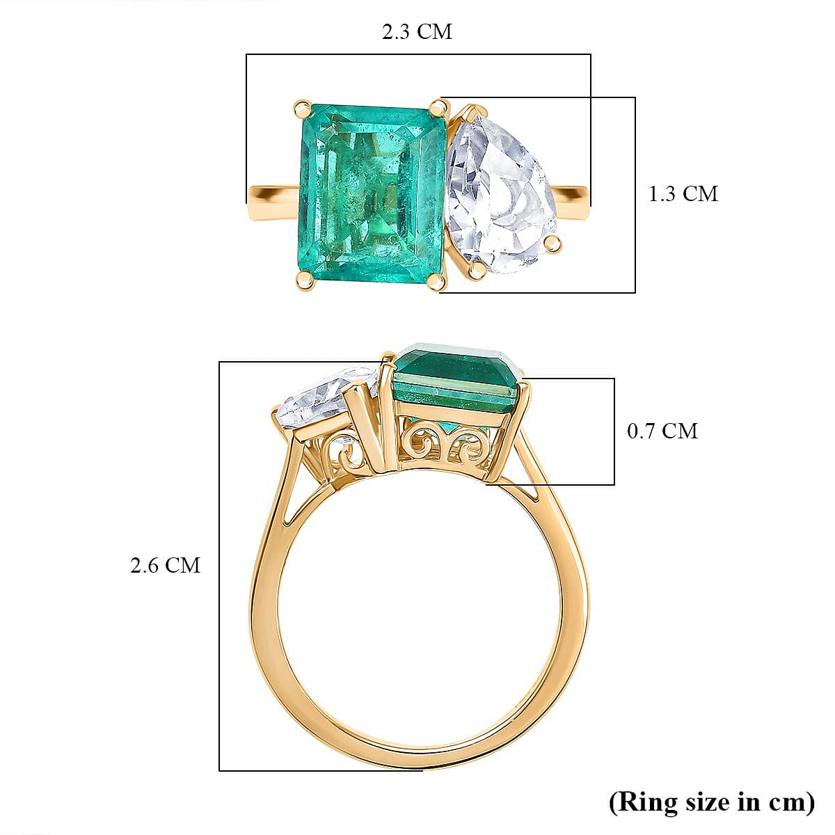 D'joy Emeraldine Quartz &amp; White Topaz Ring in 18K Yellow Gold Plating Sterling Silver 6.16 Ct. 8207116 5