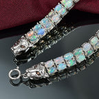 Designer Inspired -  Ethiopian Opal & Brown Zircon Cluster Bracelet (Size 7) in Rhodium Overlay Sterling Silver 13.57 Ct, Silver Wt. 16.31 Gms.