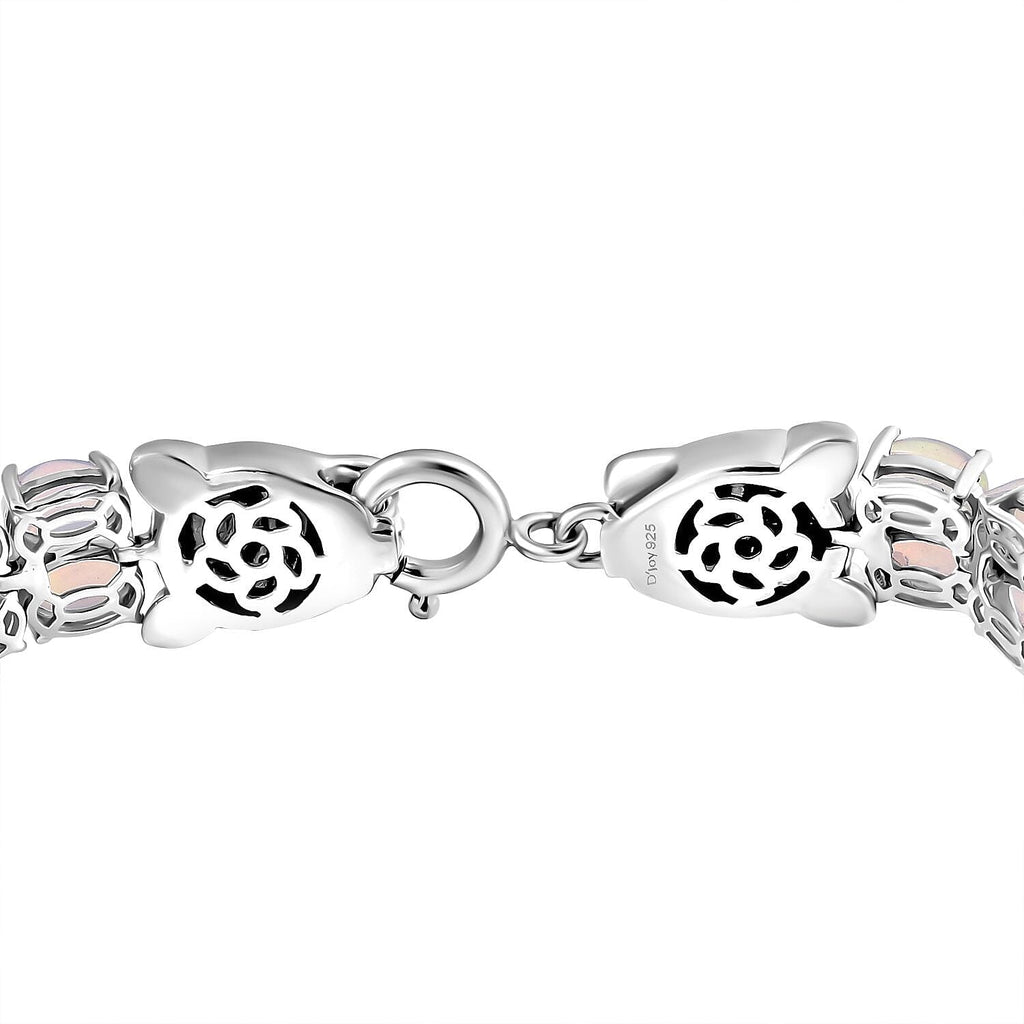 Designer Inspired -  Ethiopian Opal & Brown Zircon Cluster Bracelet (Size 7) in Rhodium Overlay Sterling Silver 13.57 Ct, Silver Wt. 16.31 Gms.