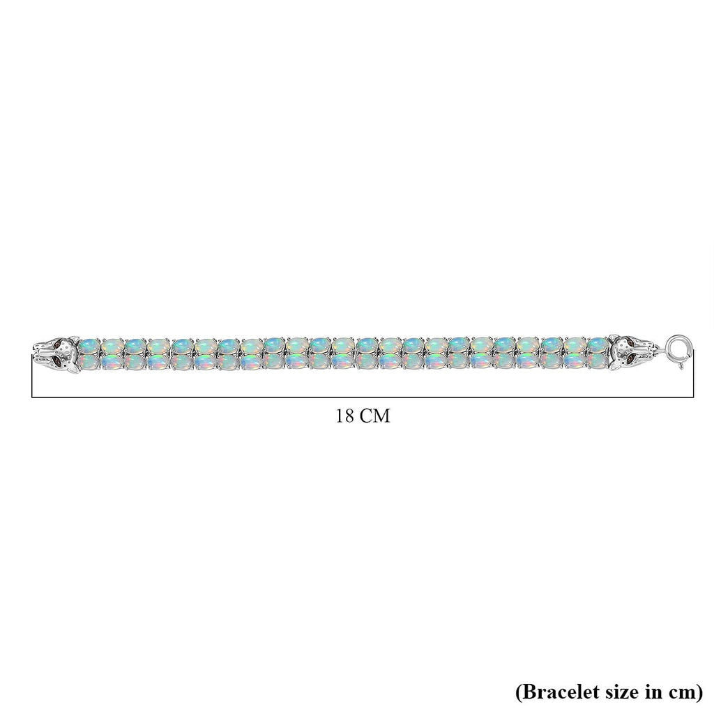 Designer Inspired -  Ethiopian Opal & Brown Zircon Cluster Bracelet (Size 7) in Rhodium Overlay Sterling Silver 13.57 Ct, Silver Wt. 16.31 Gms.