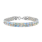 Designer Inspired - Ethiopian Opal & Brown Zircon Cluster Double Panther Bracelet (Size 8) in Rhodium Overlay Sterling Silver 15.92 Ct, Silver Wt. 18.09 Gms.