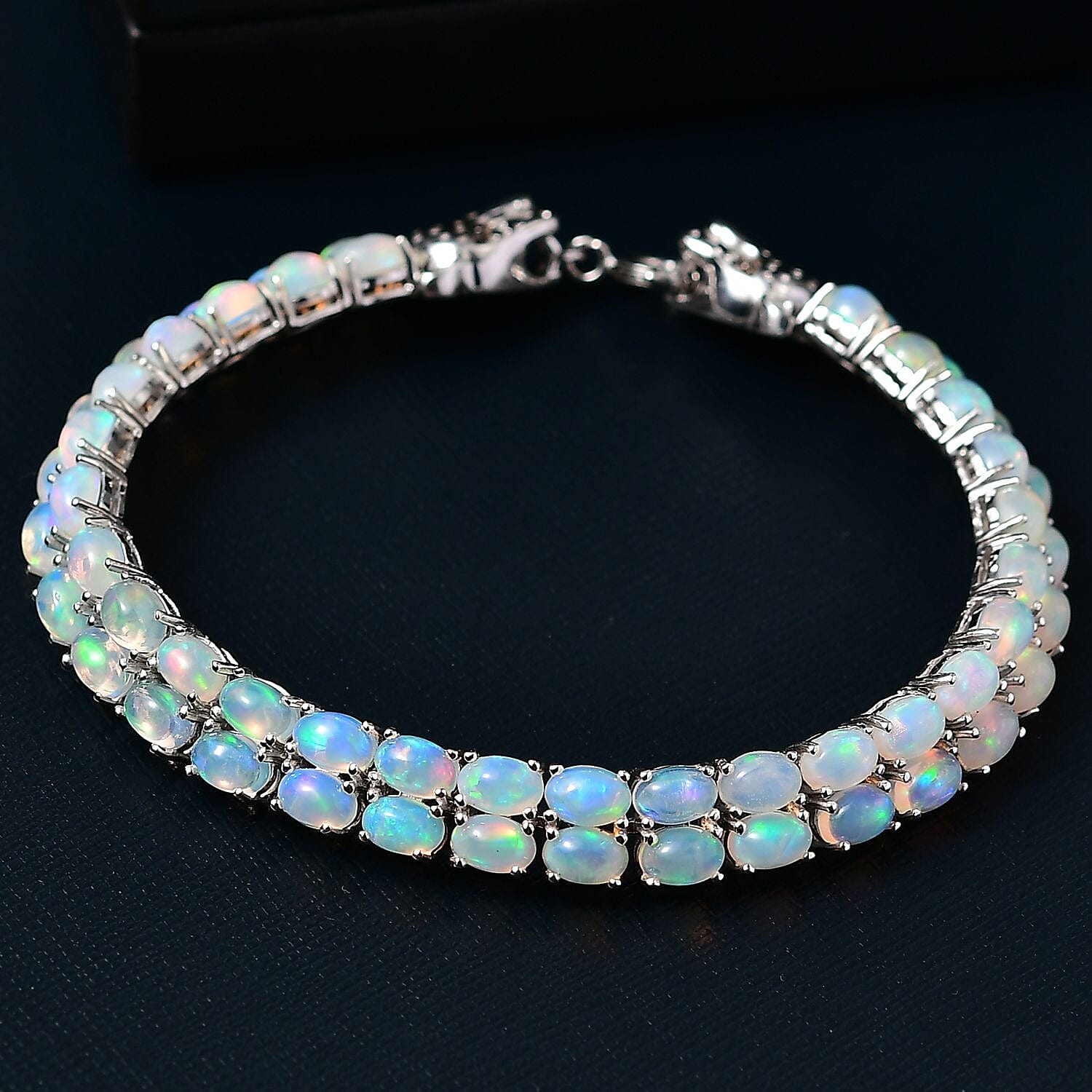 Designer Inspired - Ethiopian Opal &amp; Brown Zircon Cluster Double Panther Bracelet (Size 8) in Rhodium Overlay Sterling Silver 15.92 Ct, Silver Wt. 18.09 Gms. 8184029 2